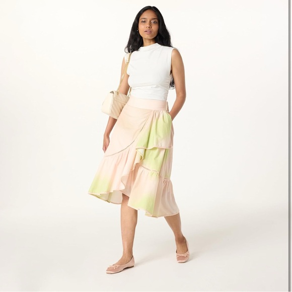 The Drop Dresses & Skirts - The Drop Women’s Abstract Print Ruffled Midi Skirt with Bobble Trim
